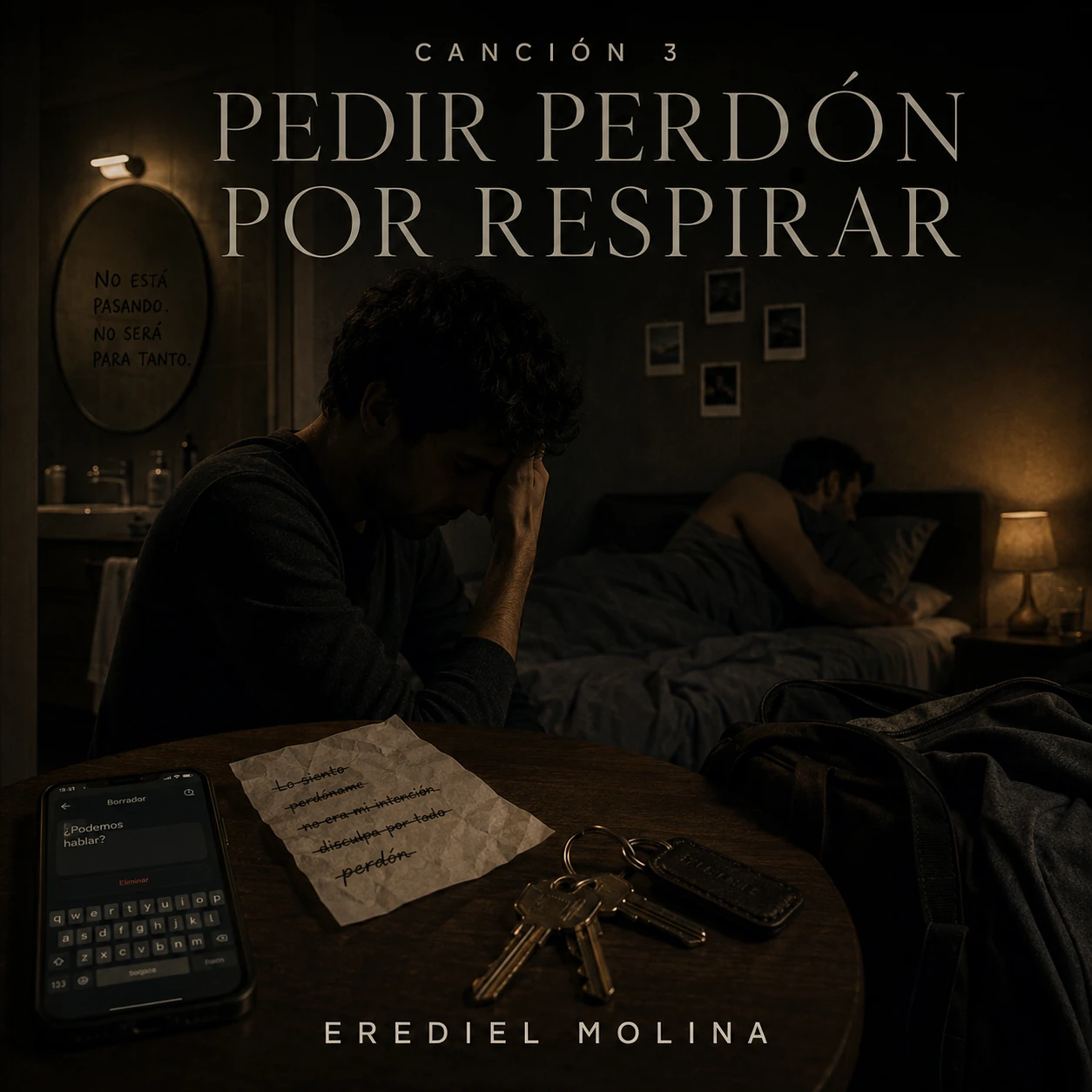 Portada oficial de Pedir Perdón por Respirar, una escena doméstica oscura sobre autocensura y pérdida de espacio.