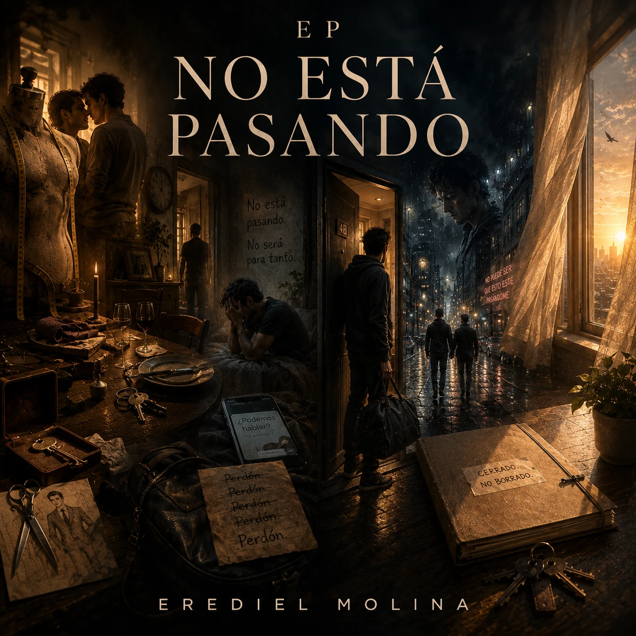 Portada oficial de No Está Pasando: seis escenas nocturnas recorren el arco narrativo del EP.